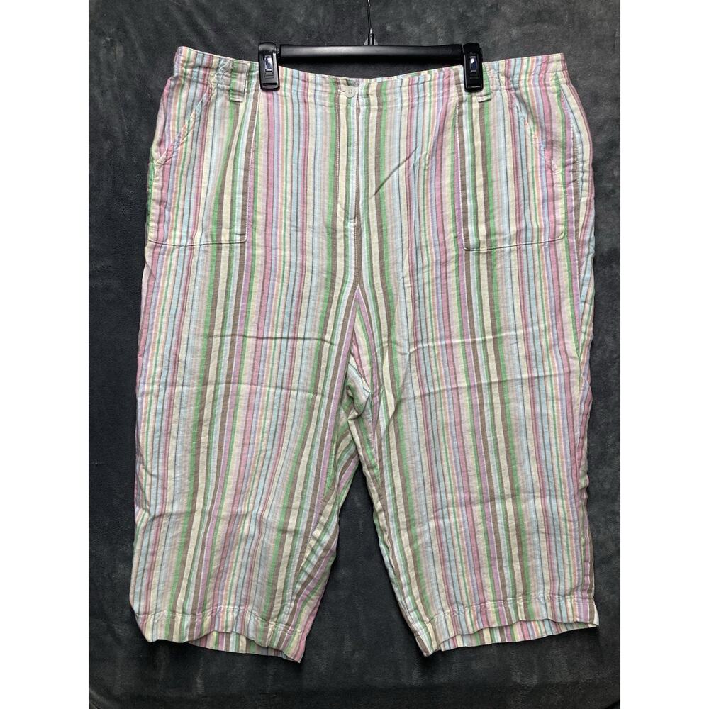 Talbots Linen Wide Leg Capri Pants Woman 20W Pastel Rainbow Striped Coastal Boho